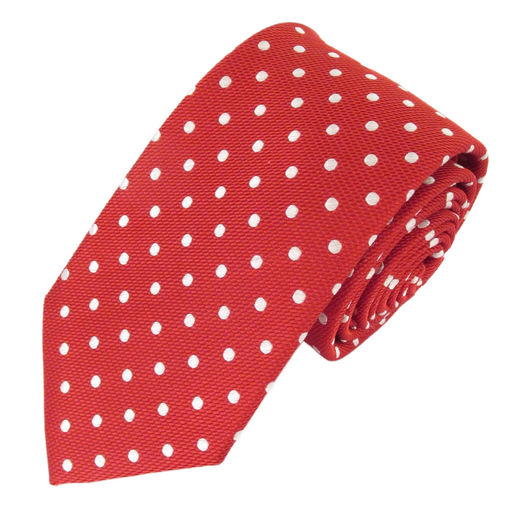 Red Silk Tie with White Polka Dots by Van Buck