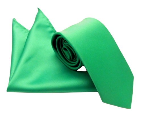 Emerald Green Satin Tie & Pocket Square Set by Van Buck