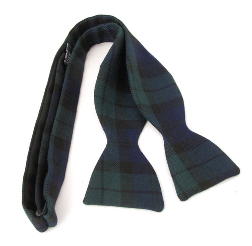 Black Watch Poly Tartan Self-Tied Bow Tie by Van Buck