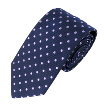 Navy Blue Silk Tie With Lilac Polka Dots