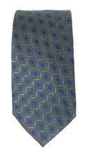Navy Green Hexagons London Silk Tie by Van Buck