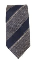 Navy Grey Stripe Red Label Silk Tie by Van Buck