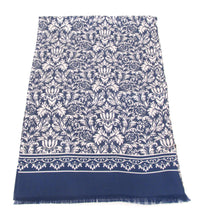 Navy White Floral Leaf Silk Dress Scarf