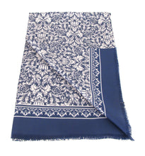 Navy White Floral Leaf Silk Dress Scarf