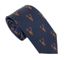 Navy Stag Head Country Silk Tie by Van Buck