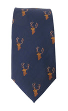 Navy Stag Head Country Silk Tie by Van Buck
