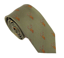 Green Stag Head Country Silk Tie