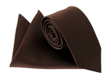 Conker Brown Satin Wedding Tie and Pocket Square Set by Van Buck