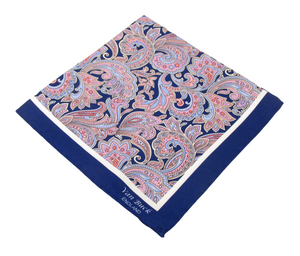 Navy Blue & Pink Large Paisley Silk Fancy Pocket Square by Van Buck