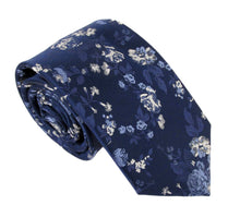 Navy Blue Floral London Silk Tie by Van Buck
