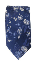 Navy Blue Floral London Silk Tie by Van Buck