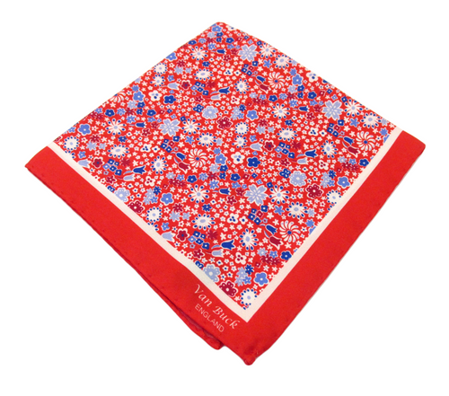 Red Neat Floral Silk Fancy Pocket Square by Van Buck