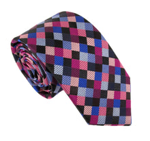 Pink & Blue Square Red Label Silk Tie by Van Buck
