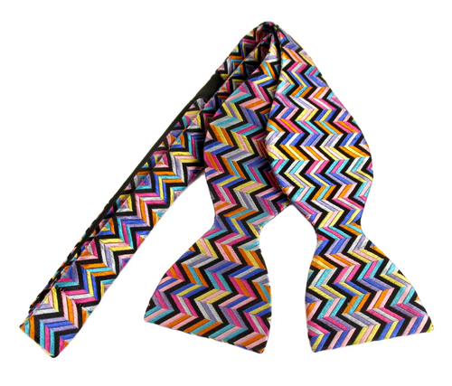 Multicoloured Zig-Zag Self-Tied Silk Bow Tie by Van Buck