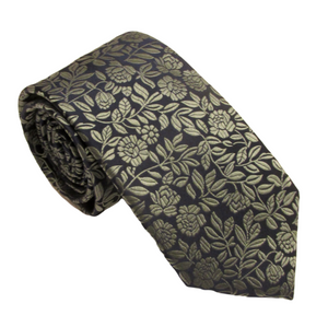 Navy & Sage Green Leaf London Silk Tie by Van Buck