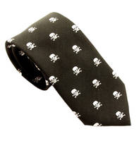 Black & White Skull Motif Silk Tie by Van Buck