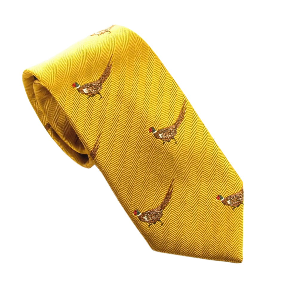 Gold Walking Pheasant Country Silk Tie by Van Buck