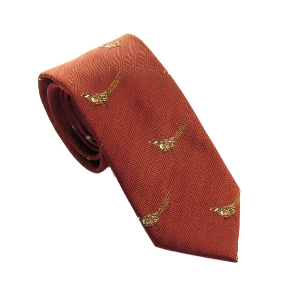 Wine Red Walking Pheasant Country Silk Tie