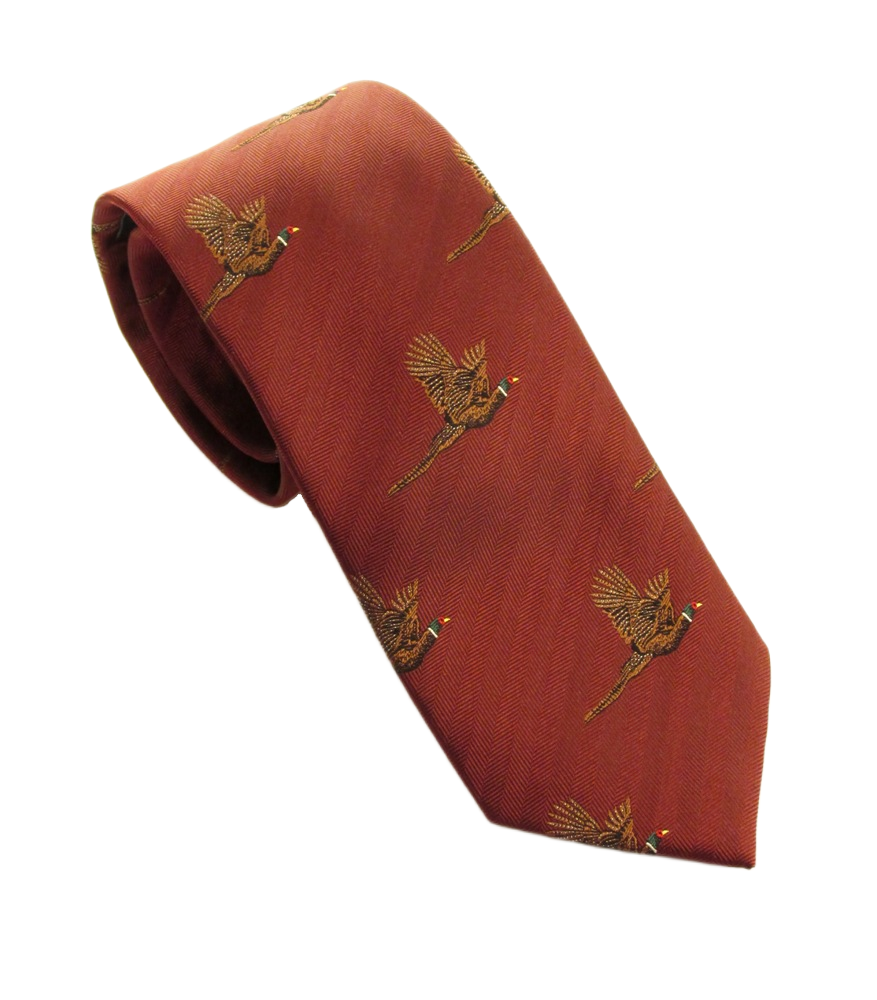 Wine Red Flying Pheasant Country Silk Tie by Van Buck