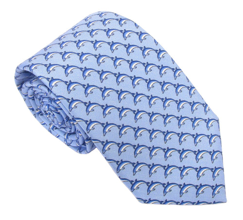 Italian Printed Silk Blue Dolphin Tie