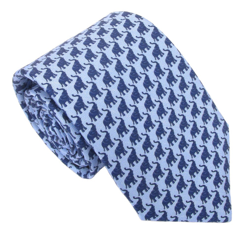 Italian Printed Silk Blue & Navy Elephant Tie