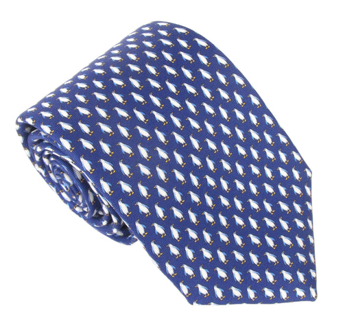 Italian Printed Silk Blue Penguin Tie