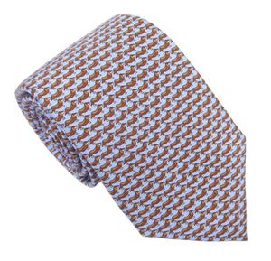 Italian Printed Silk Blue & Brown Dachshund Dog Tie