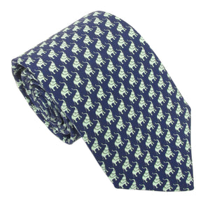 Italian Printed Silk Navy & Green Elephant Tie