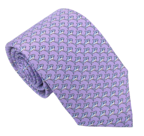 Italian Printed Silk Lilac Shark Tie