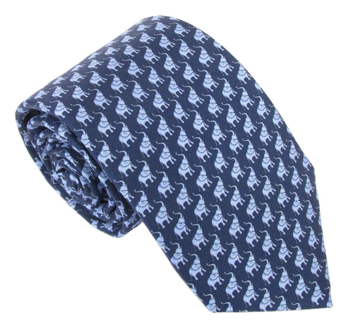 Italian Printed Silk Navy & Blue Elephant Tie