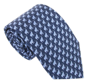 Italian Printed Silk Navy & Blue Elephant Tie
