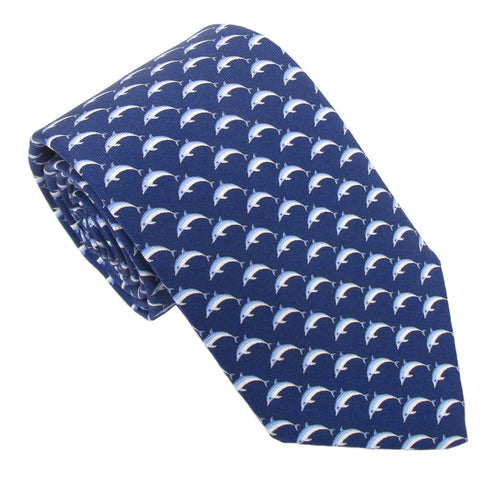 Italian Printed Silk Navy Dolphin Tie