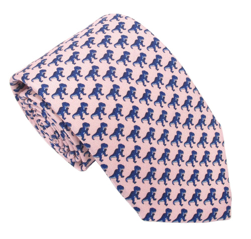 Italian Printed Silk Pink & Navy T-Rex Tie