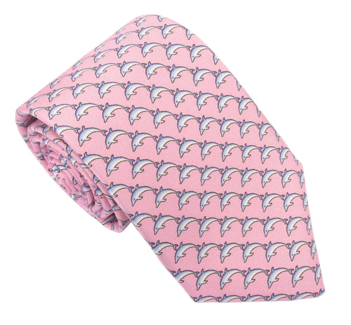 Italian Printed Silk Pink Dolphin Tie