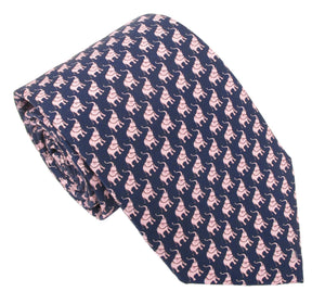 Italian Printed Silk Navy & Pink Elephant Tie