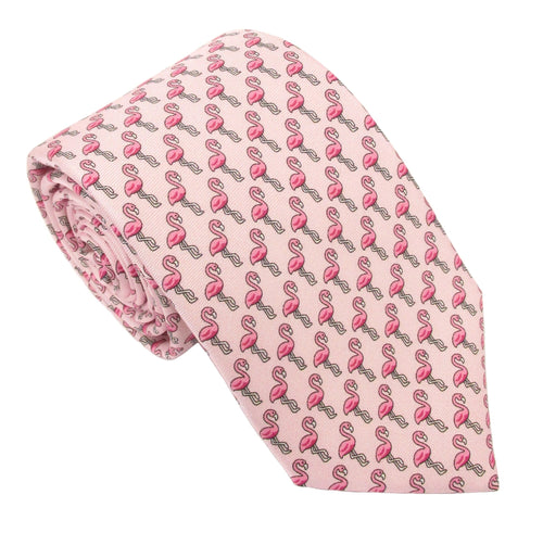 Italian Printed Silk Pink Flamingo Tie
