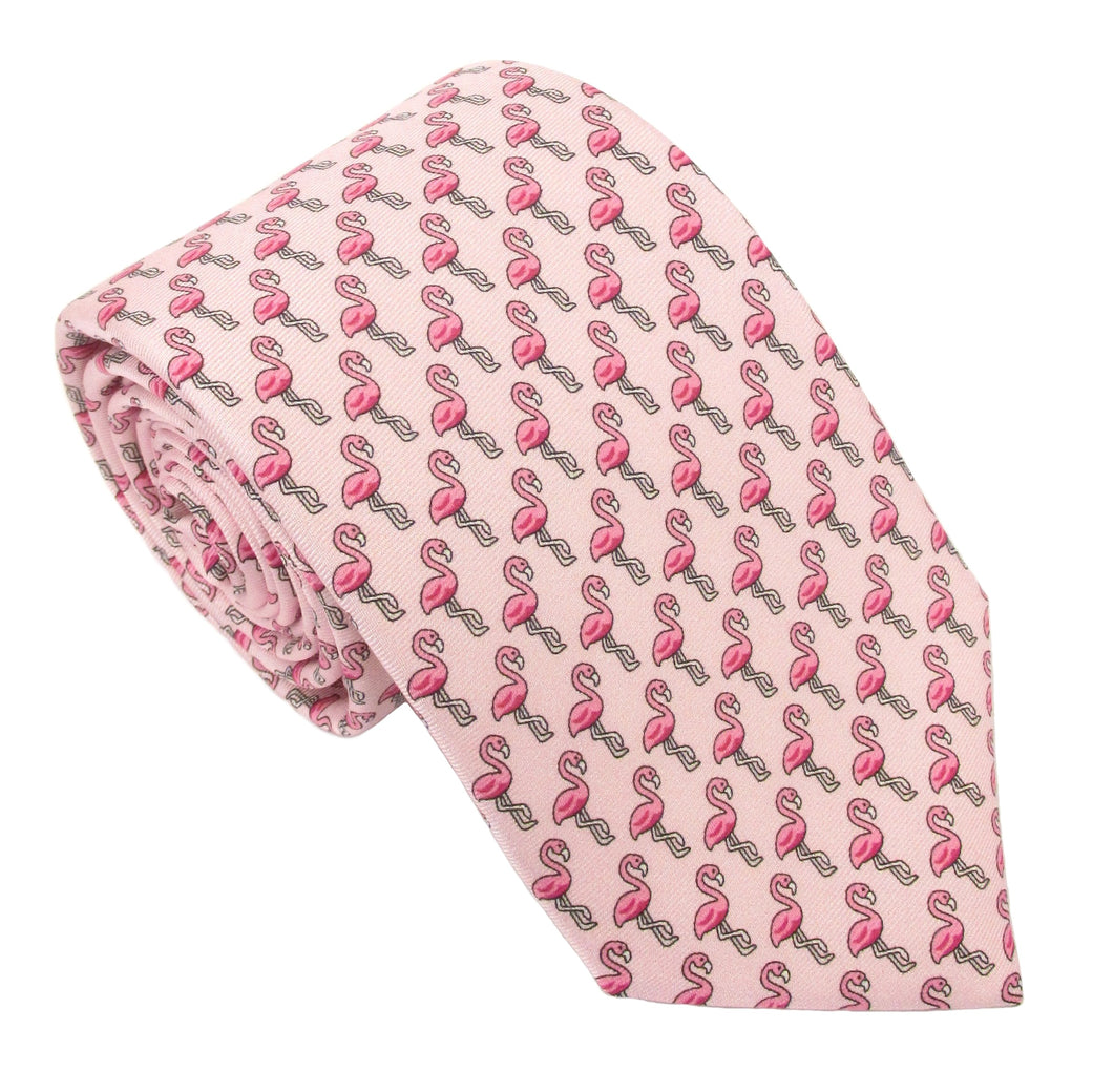Italian Printed Silk Pink Flamingo Tie