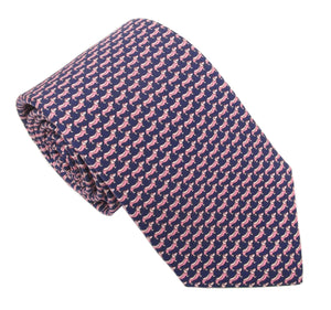 Italian Printed Silk Navy & Pink Dachshund Dog Tie