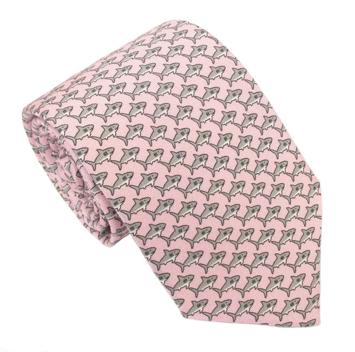 Italian Printed Silk Pink Shark Tie
