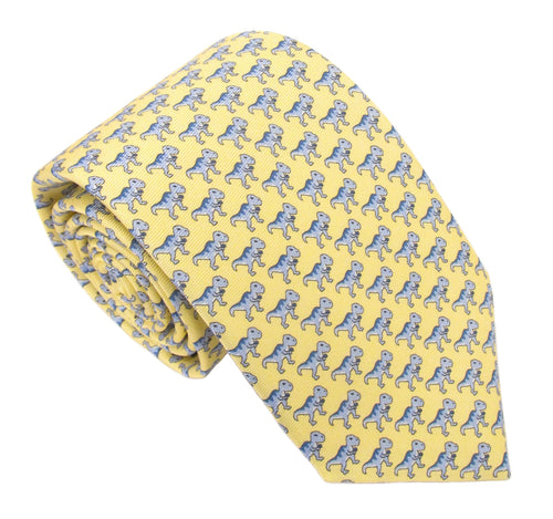 Italian Printed Silk Yellow & Blue T-Rex Tie