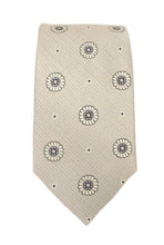 Ivory Large Floral Medallion Linen Weave Red Label Silk Tie