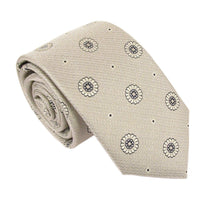 Ivory Large Floral Medallion Linen Weave Red Label Silk Tie