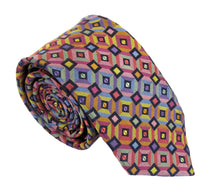 Van Buck Limited Edition Geometric Multi Squares Silk Tie Made In England