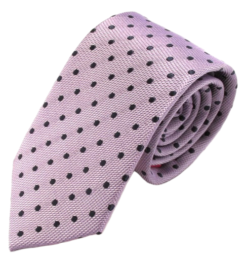 Lilac Silk Tie with Navy Blue Polka Dots by Van Buck