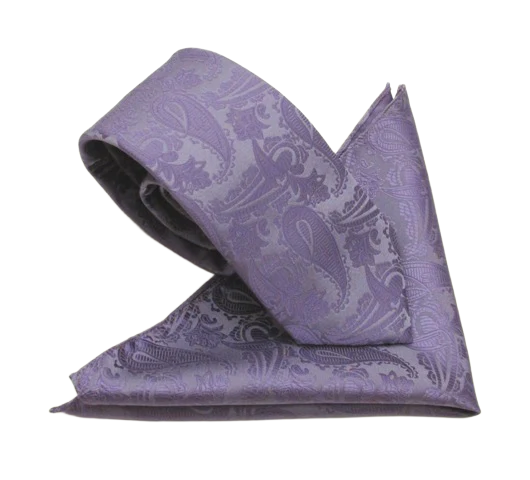 Lilac Paisley Tie & Pocket Square Set by Van Buck