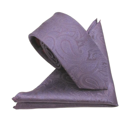Paisley Lilac Silk Tie & Pocket Square Set by Van Buck