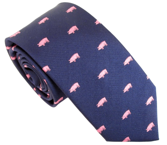Pigs Fly Men's Silk Tie - Blue Animal Print Necktie With Whimsical Flying Pigs Pattern