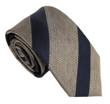 Navy Beige Stripe Red Label Silk Tie by Van Buck