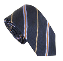 Navy Blue & Brown Multi Stripe Red Label Silk Tie by Van Buck