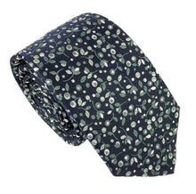 Navy Green Berries London Silk Tie by Van Buck